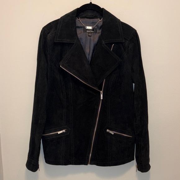 Dennis Basso Black Leather Jacket with Silver Details - Picture 2 of 7